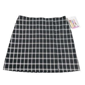 Joe Benbasset Women's Sz L Skirt  Black White Plaid Mini Stretch Short Slip 0824